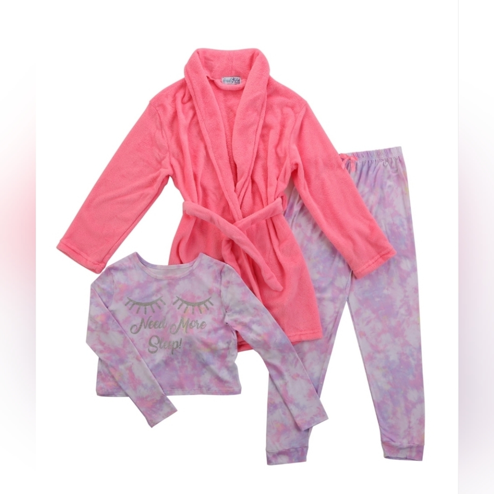 Microfleece 3-Piece Long Sleeve Pajama Set with Matching Robe